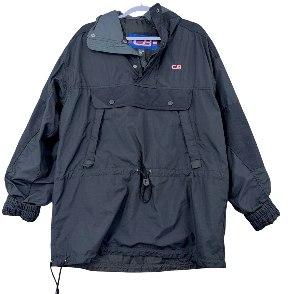 Vintage CB Sports Mens Anorak Pullover Jacket‎ Black Nylon CS-1055 Size Medium